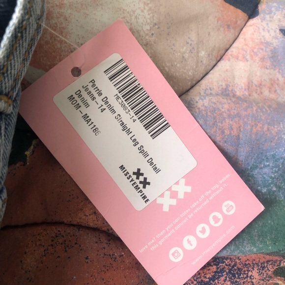 Missy Empire Denim Acid Wash Straight Leg Split Detail Jeans size US 12/UK 14 - Picture 10 of 11